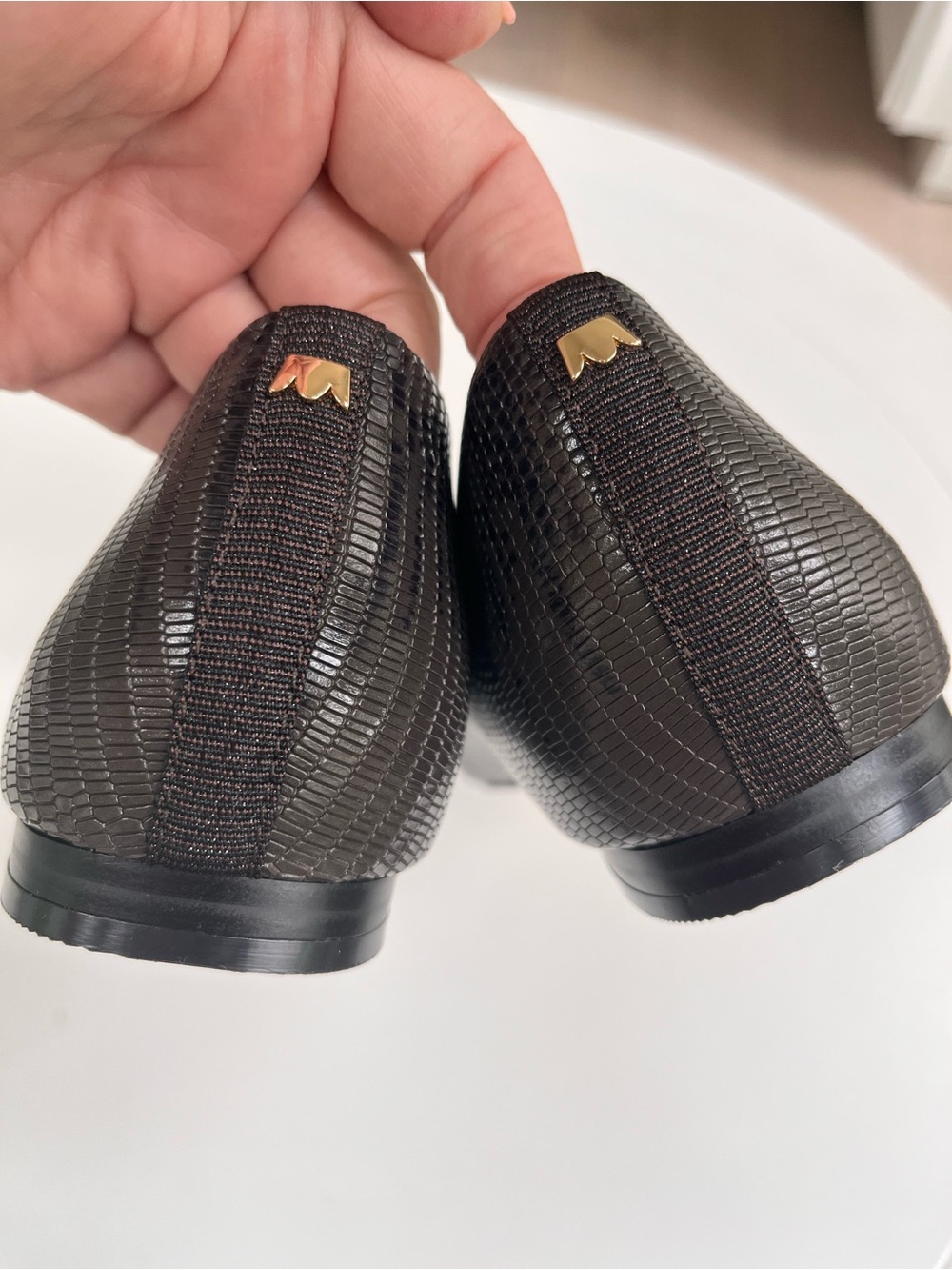 Birdies Black Textured Slip-On Flats with Quilted Metallic Insole - Picture 3 of 11